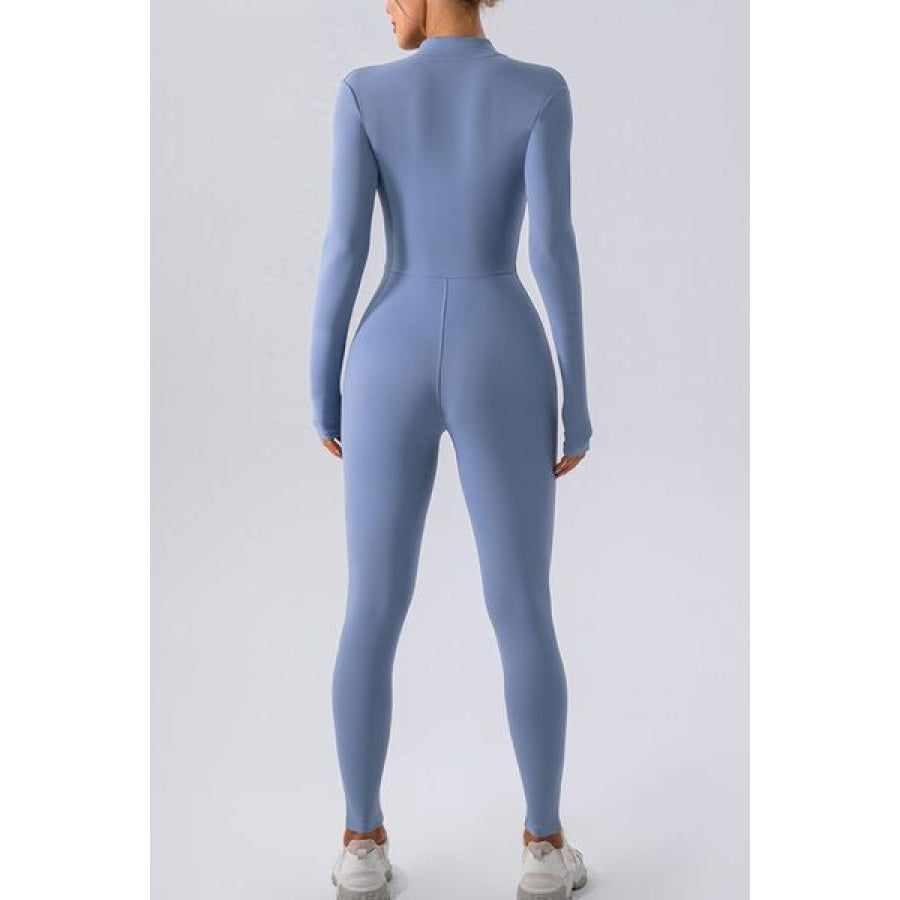 Half Zip Mock Neck Active Jumpsuit Clothing