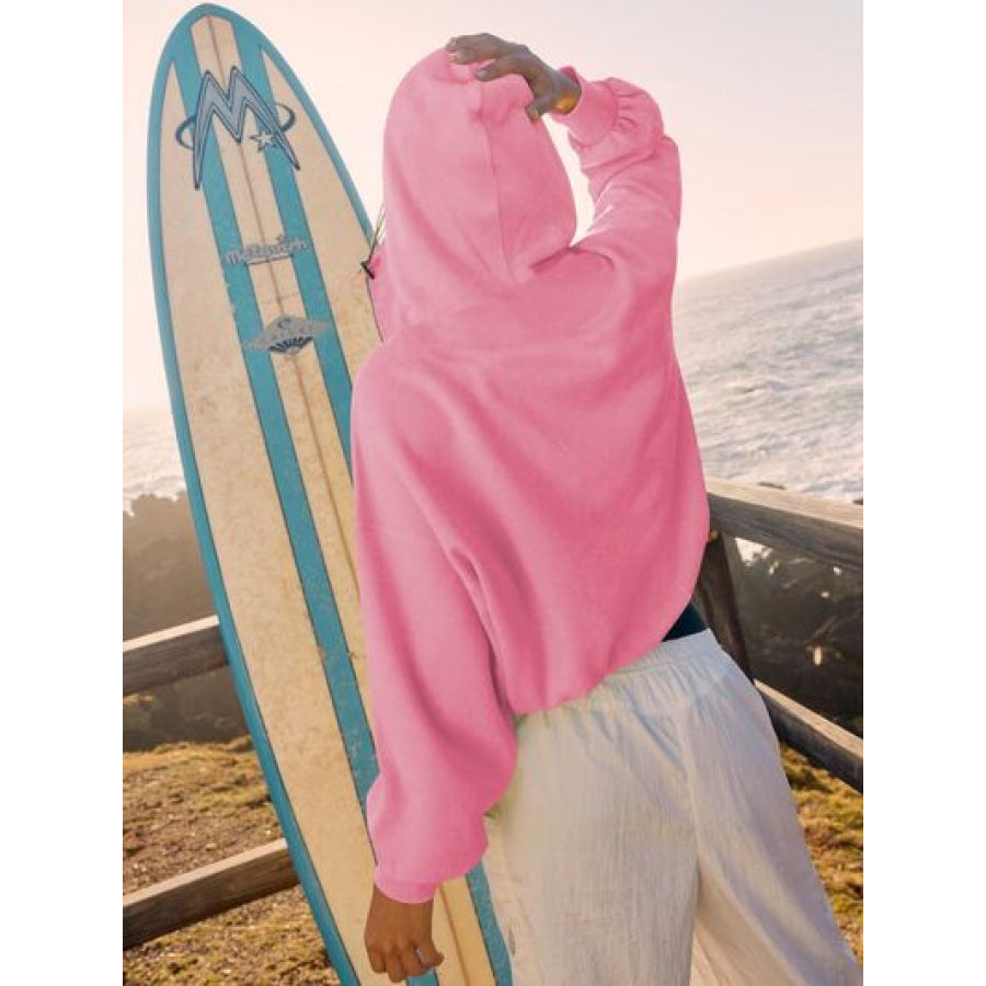 Half Zip Pocketed Dropped Shoulder Hoodie Apparel and Accessories