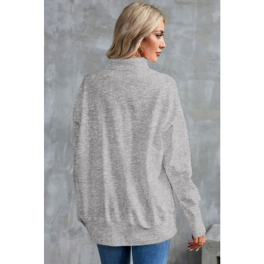Half Zip Pocketed Dropped Shoulder Sweatshirt Apparel and Accessories