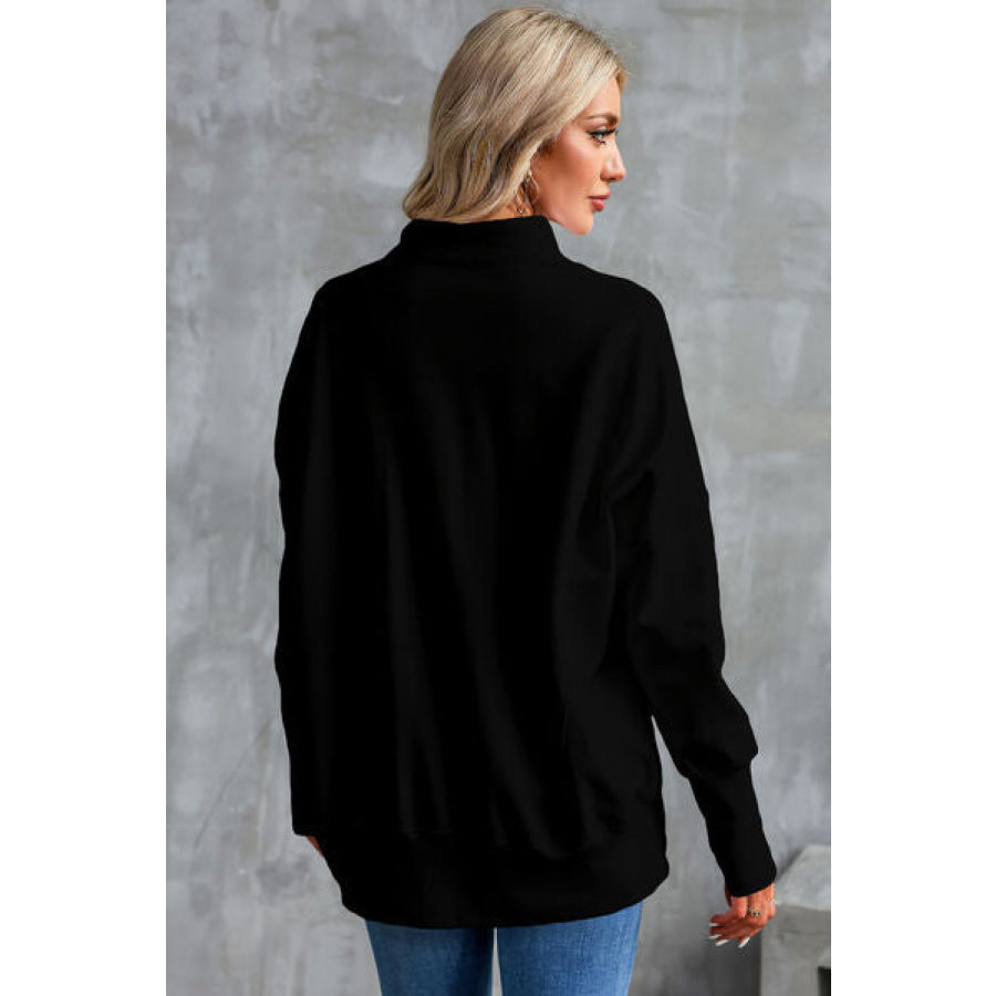 Half Zip Pocketed Dropped Shoulder Sweatshirt Apparel and Accessories
