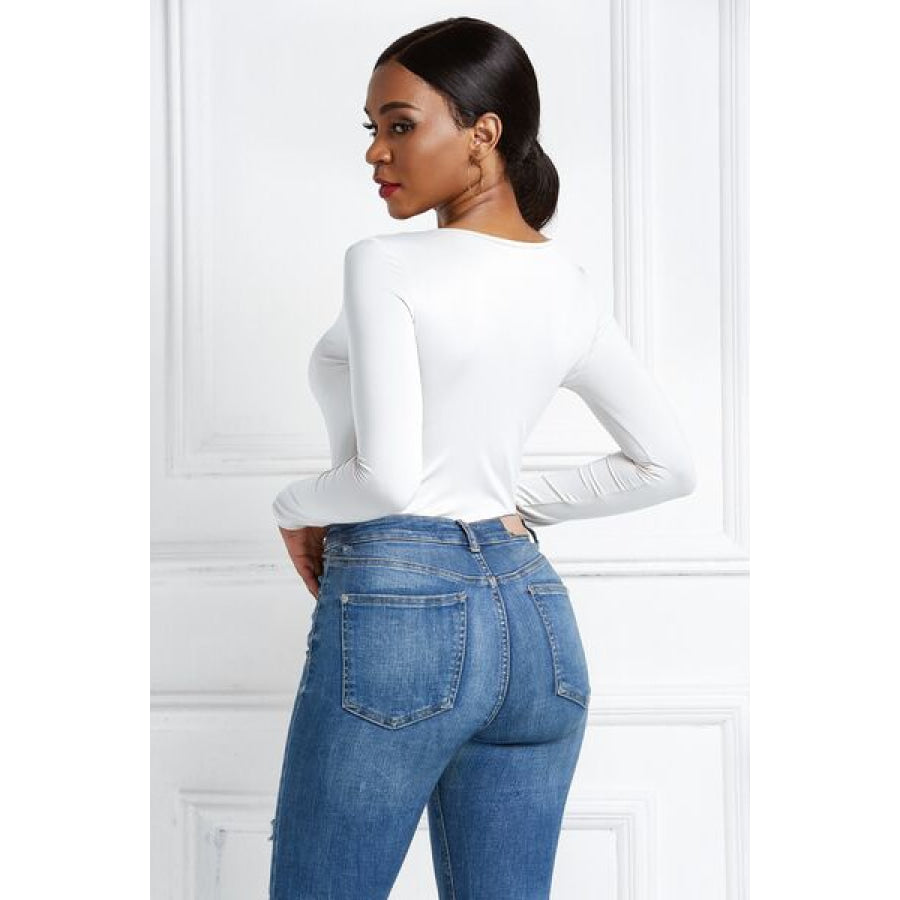 Half Zip Scoop Neck Long Sleeve Bodysuit Clothing