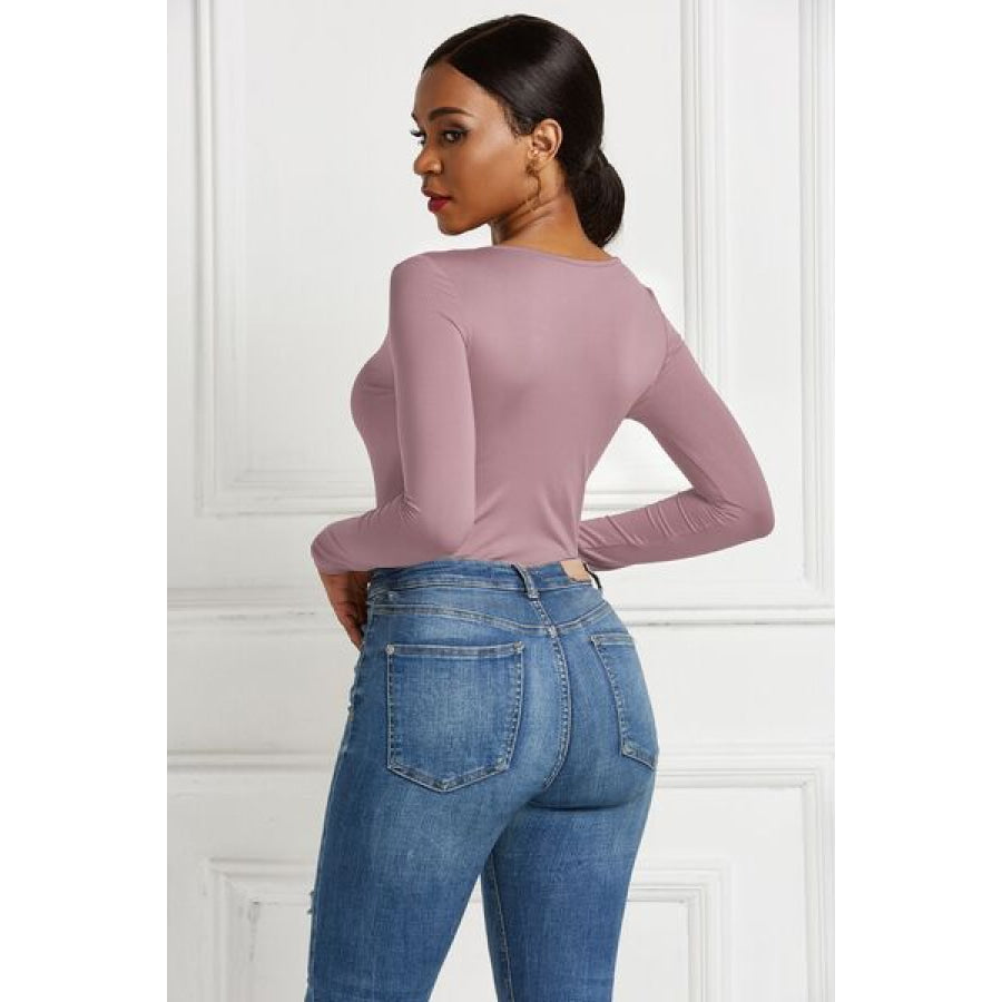 Half Zip Scoop Neck Long Sleeve Bodysuit Clothing