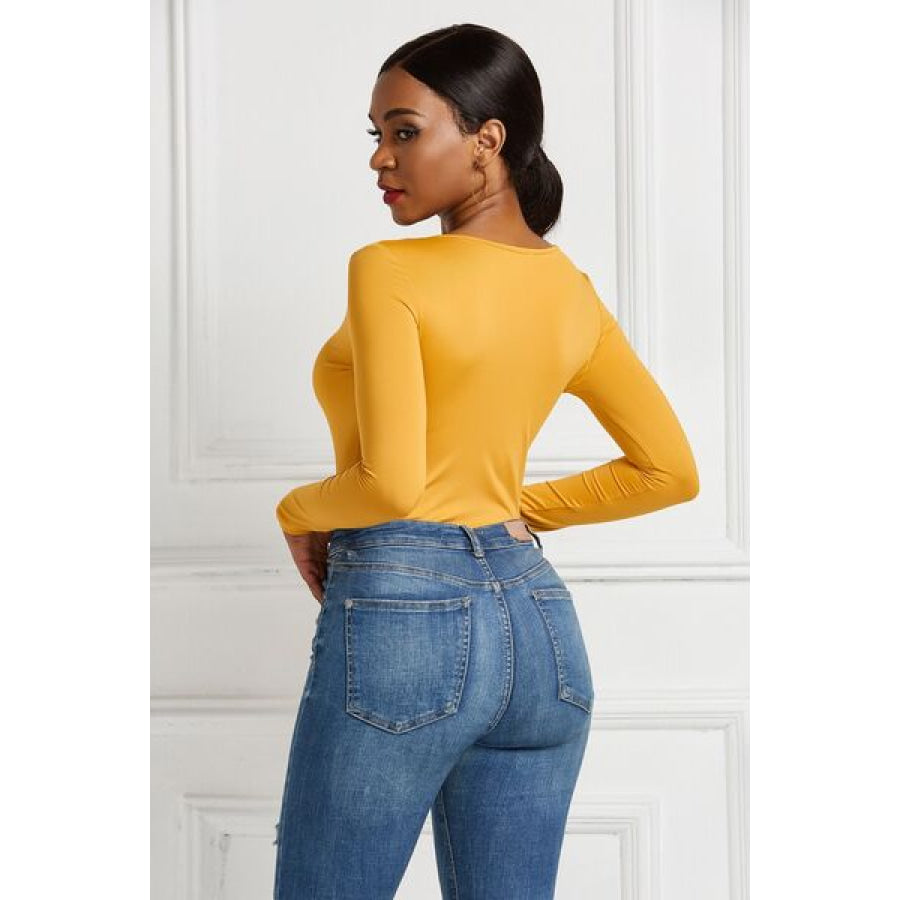 Half Zip Scoop Neck Long Sleeve Bodysuit Clothing