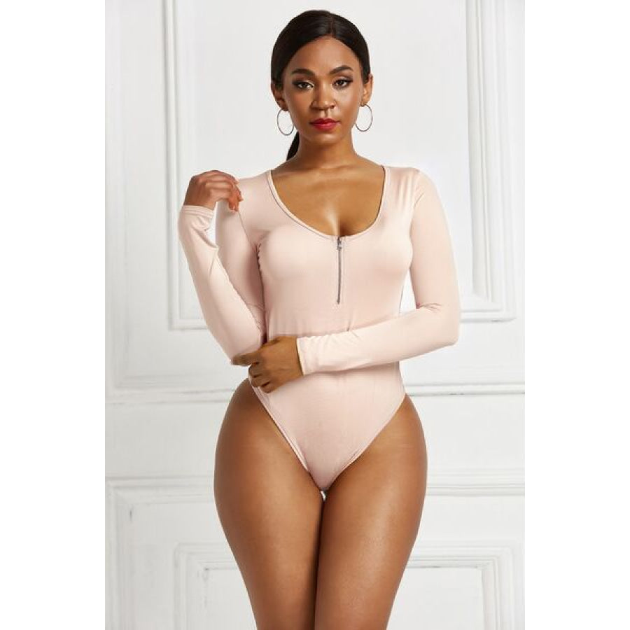 Half Zip Scoop Neck Long Sleeve Bodysuit Clothing