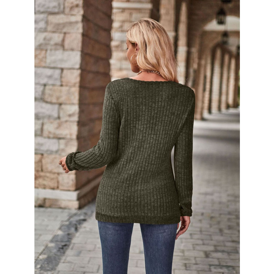 Half-Zip V-Neck Long Sleeve Top