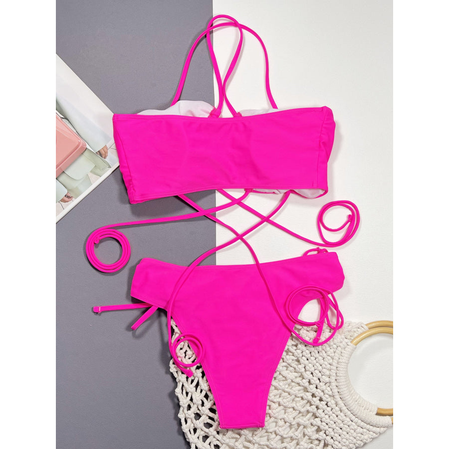 Halter Neck Drawstring Detail Bikini Set