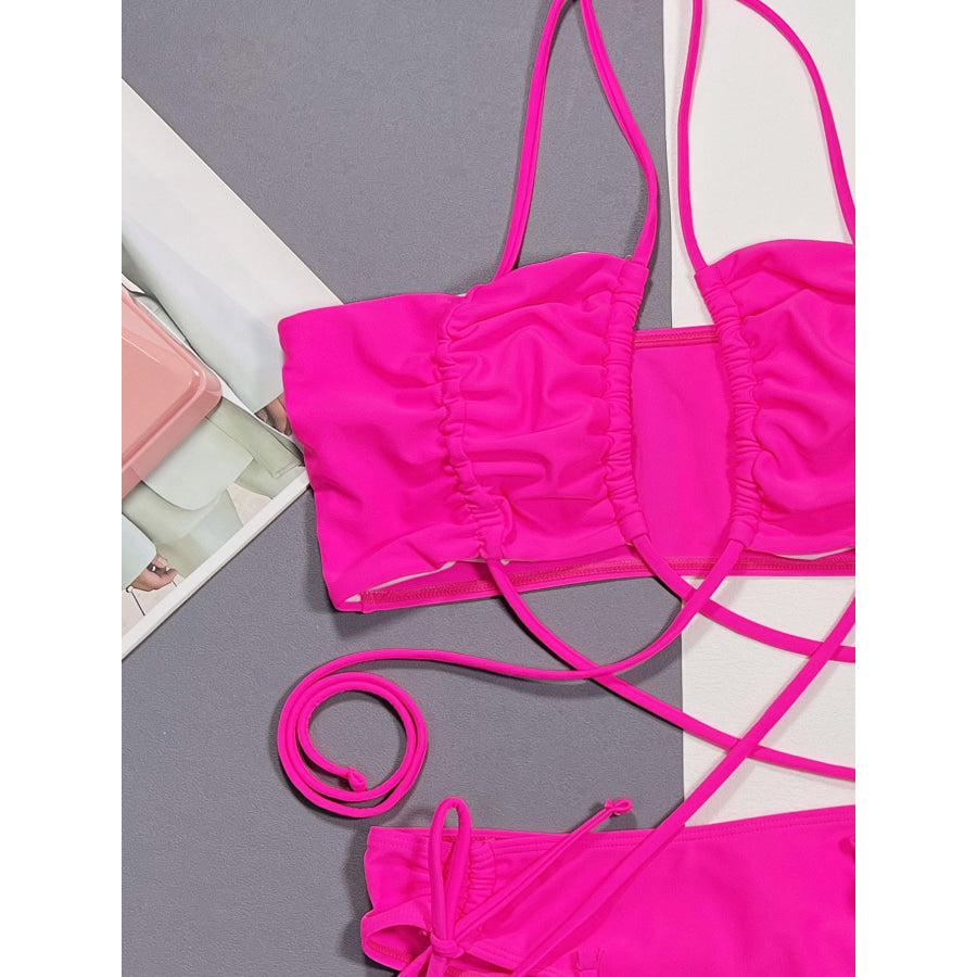 Halter Neck Drawstring Detail Bikini Set
