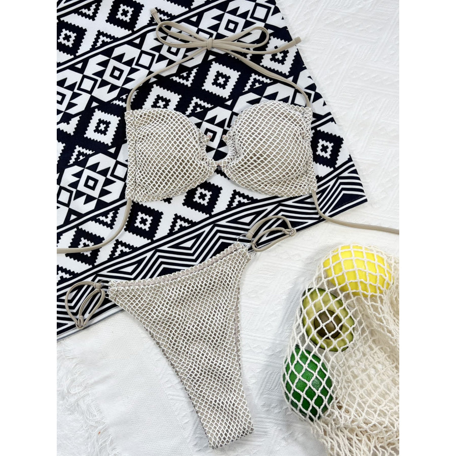 Halter Neck Fishnet Bikini Set Apparel and Accessories