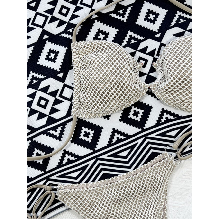 Halter Neck Fishnet Bikini Set Apparel and Accessories