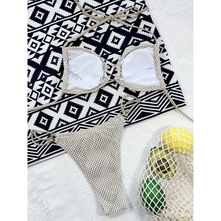 Halter Neck Fishnet Bikini Set Apparel and Accessories