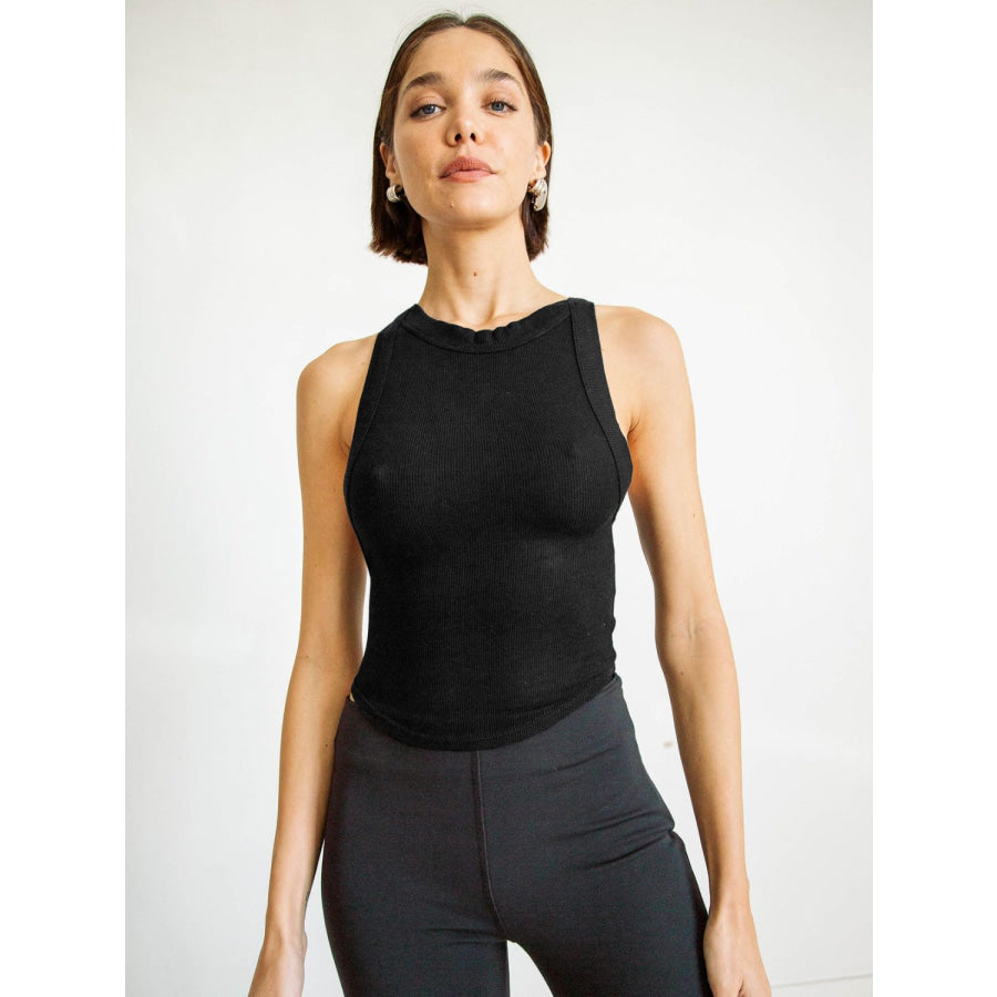 Halter Neck Ribbed Cropped Top Black / S