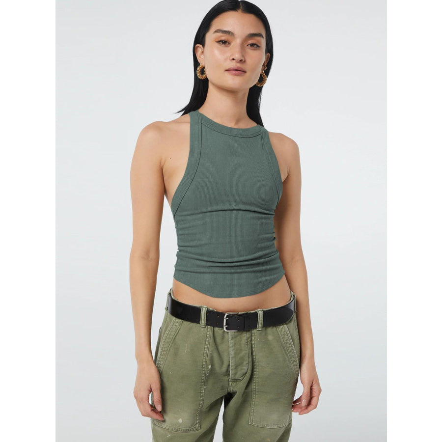 Halter Neck Ribbed Cropped Top Deep Teal / S