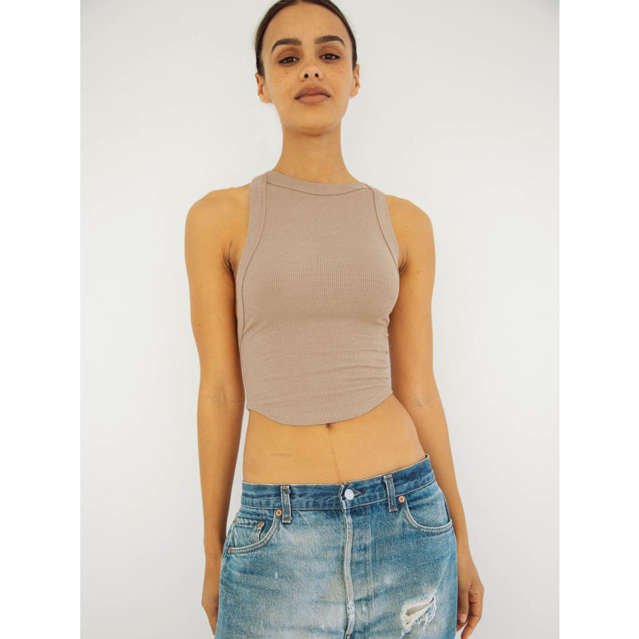 Halter Neck Ribbed Cropped Top Dust Storm / S