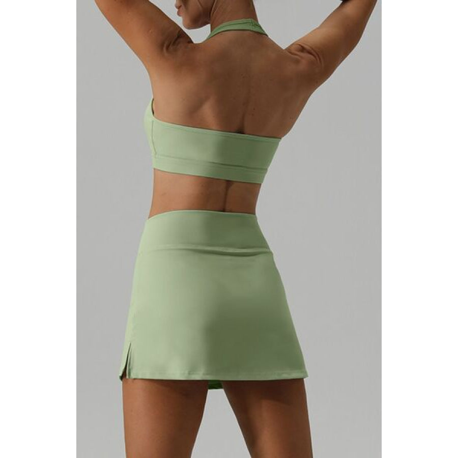 Halter Neck Tank and Slit Skirt Active Set Clothing