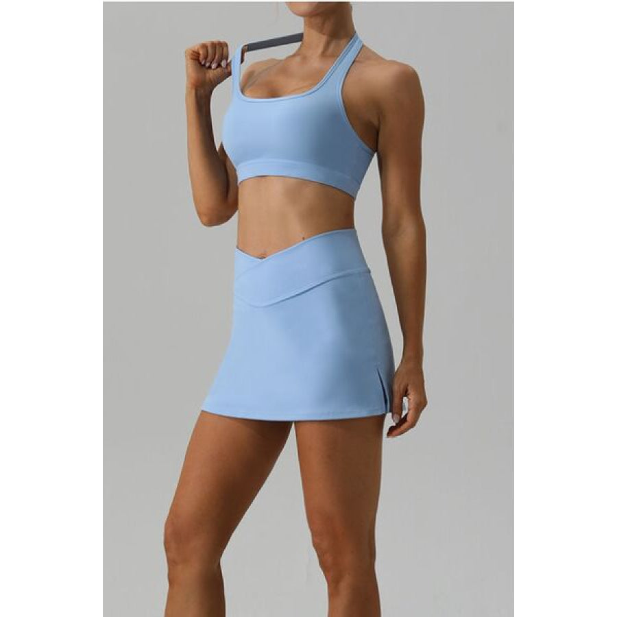 Halter Neck Tank and Slit Skirt Active Set Clothing