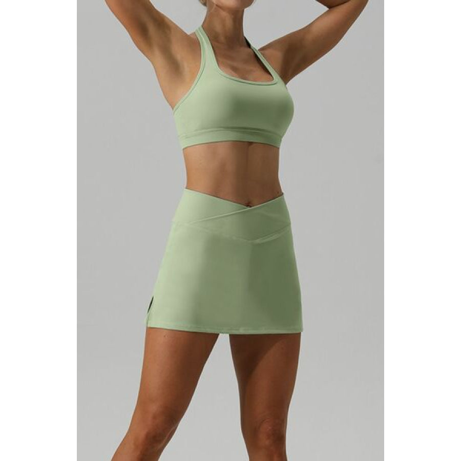 Halter Neck Tank and Slit Skirt Active Set Clothing
