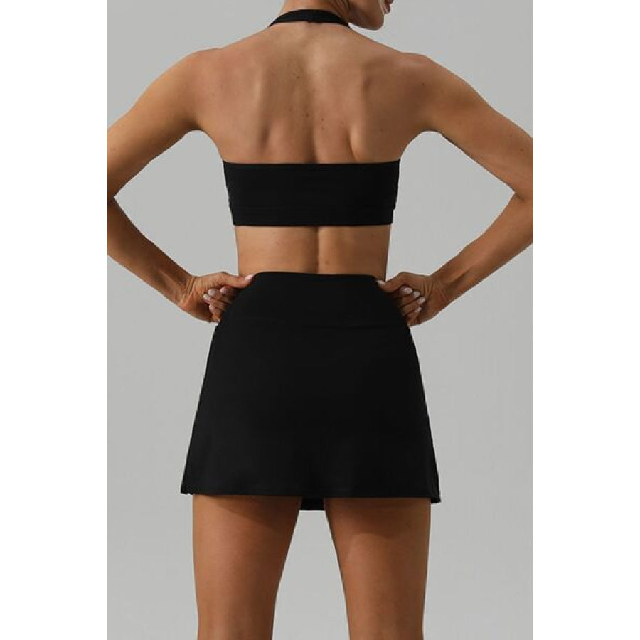 Halter Neck Tank and Slit Skirt Active Set Clothing