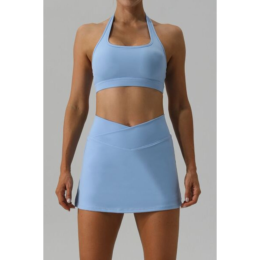Halter Neck Tank and Slit Skirt Active Set Misty Blue / S Clothing