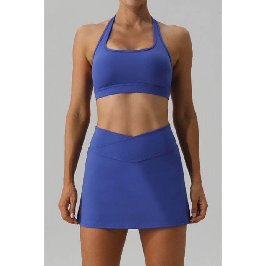 Halter Neck Tank and Slit Skirt Active Set Ultra marine / S Clothing