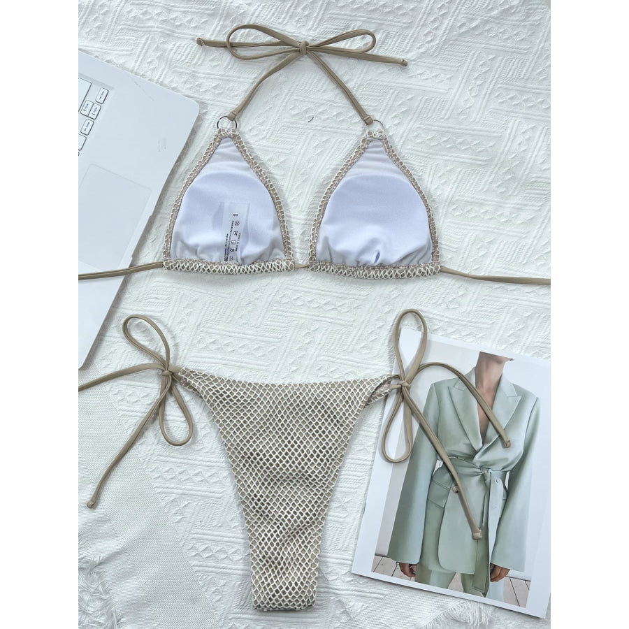 Halter Neck Tie Back Bikini Set Apparel and Accessories