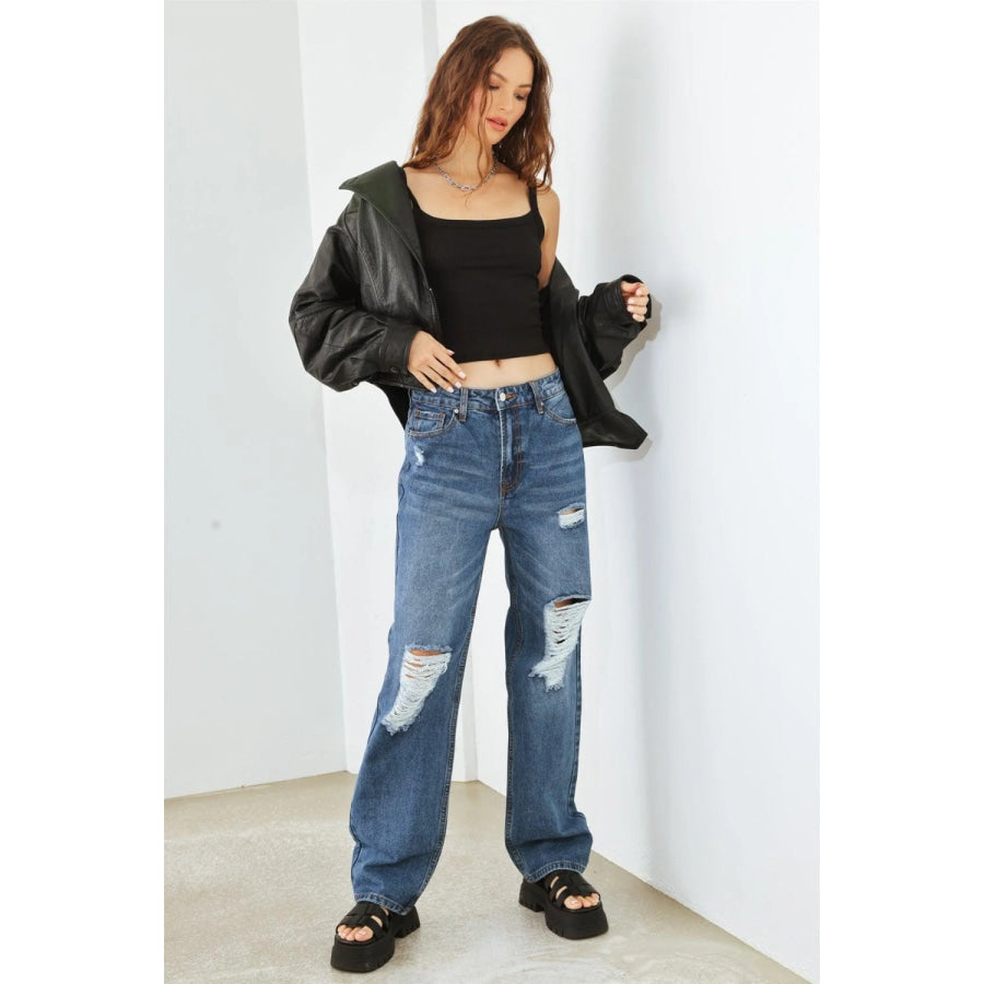 HAMMER COLLECTION Distressed High Waist Jeans Apparel and Accessories