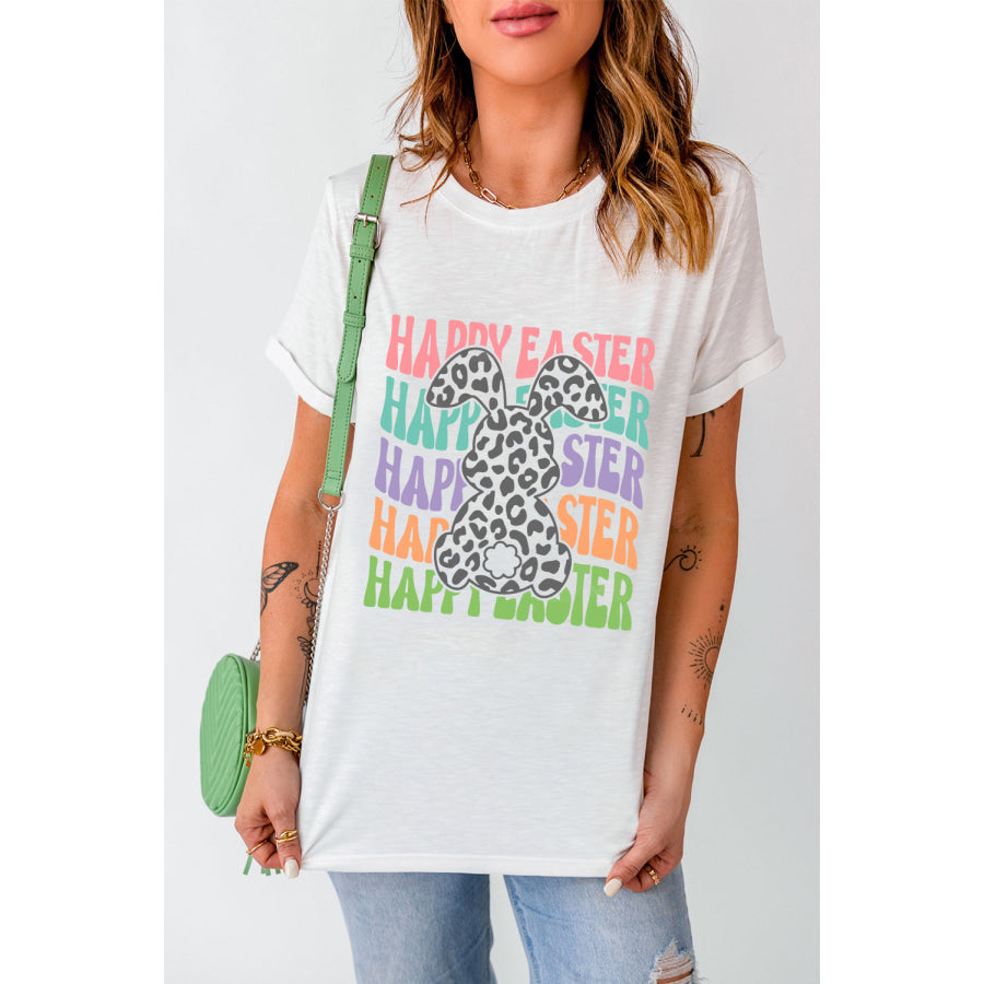 HAPPY EASTER Round Neck Short Sleeve T-Shirt White / S Apparel and Accessories