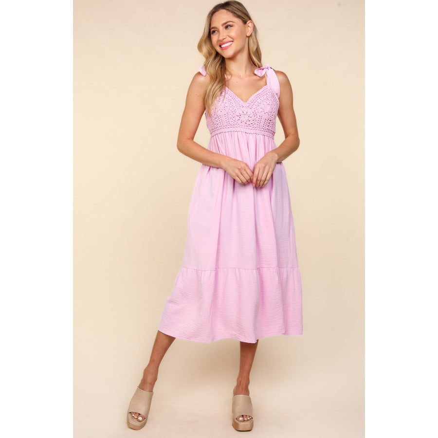 Haptics Crochet Lace Ruffle Hem Cami Midi Dress Apparel and Accessories