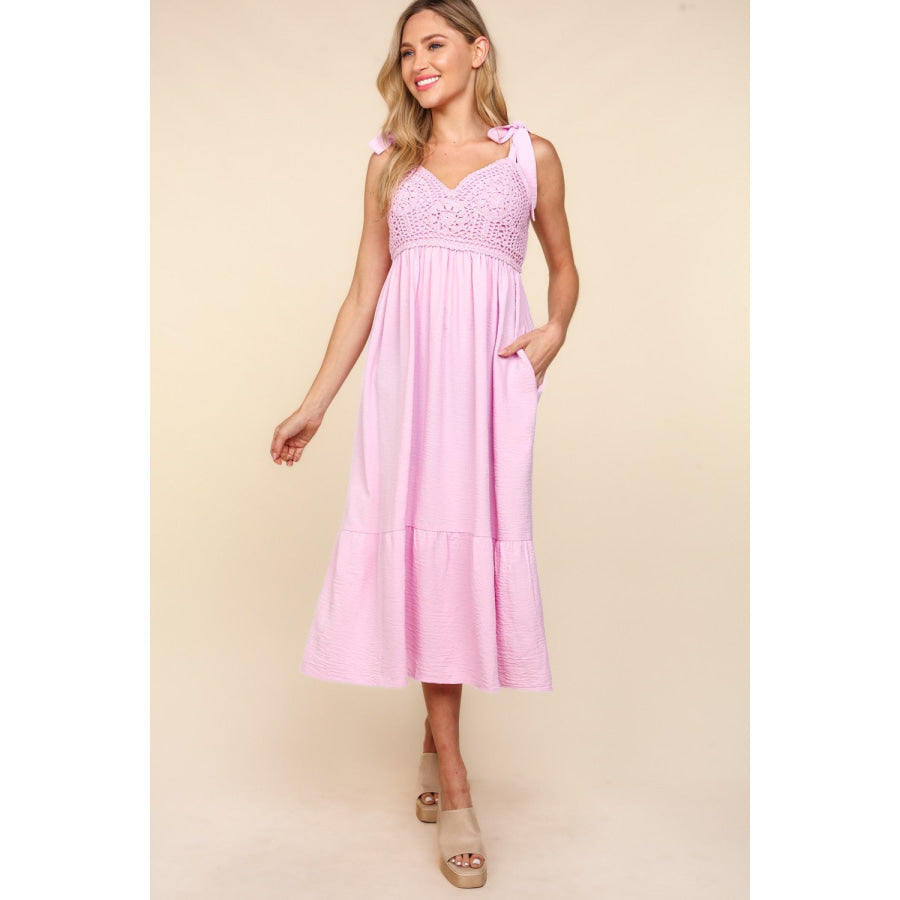 Haptics Crochet Lace Ruffle Hem Cami Midi Dress Apparel and Accessories