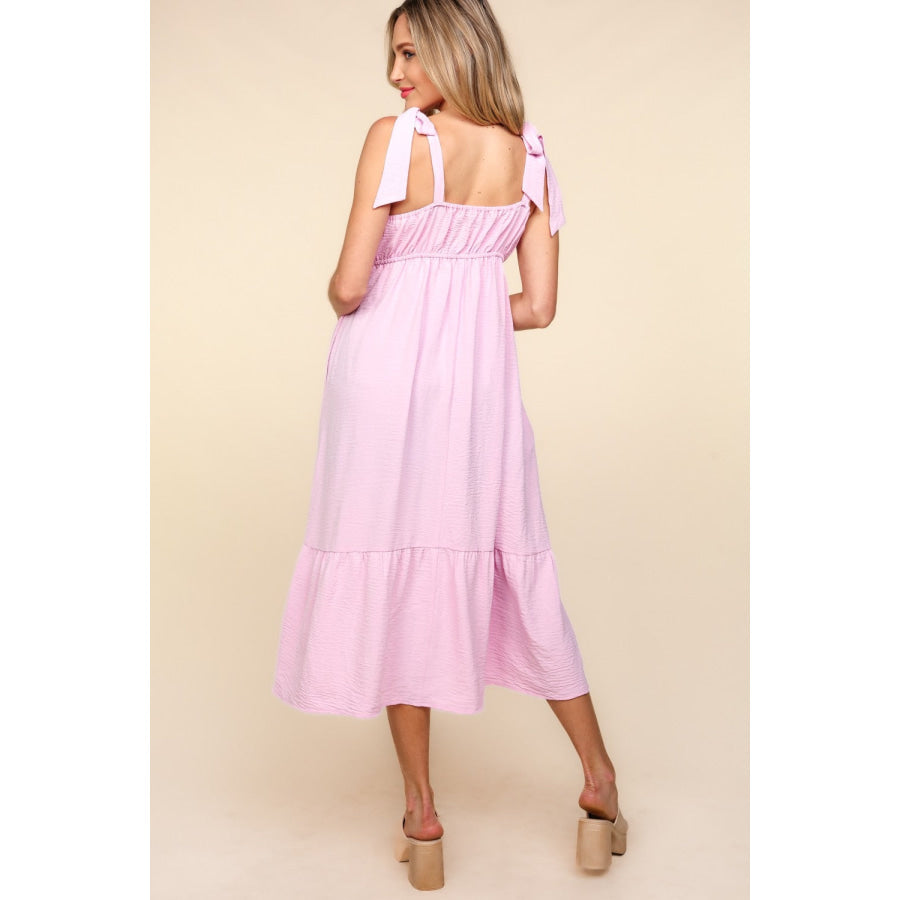 Haptics Crochet Lace Ruffle Hem Cami Midi Dress Pink / S Apparel and Accessories