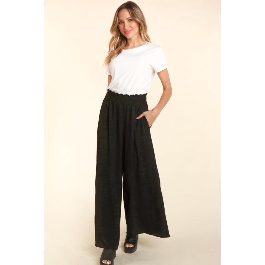 Haptics Elastic Waist Wide Leg Pants with Pockets Apparel and Accessories