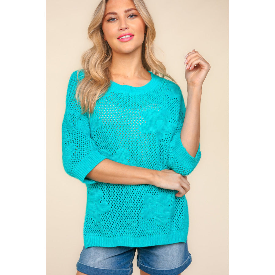 Haptics Floral Crochet Side Slit Knit Top Apparel and Accessories