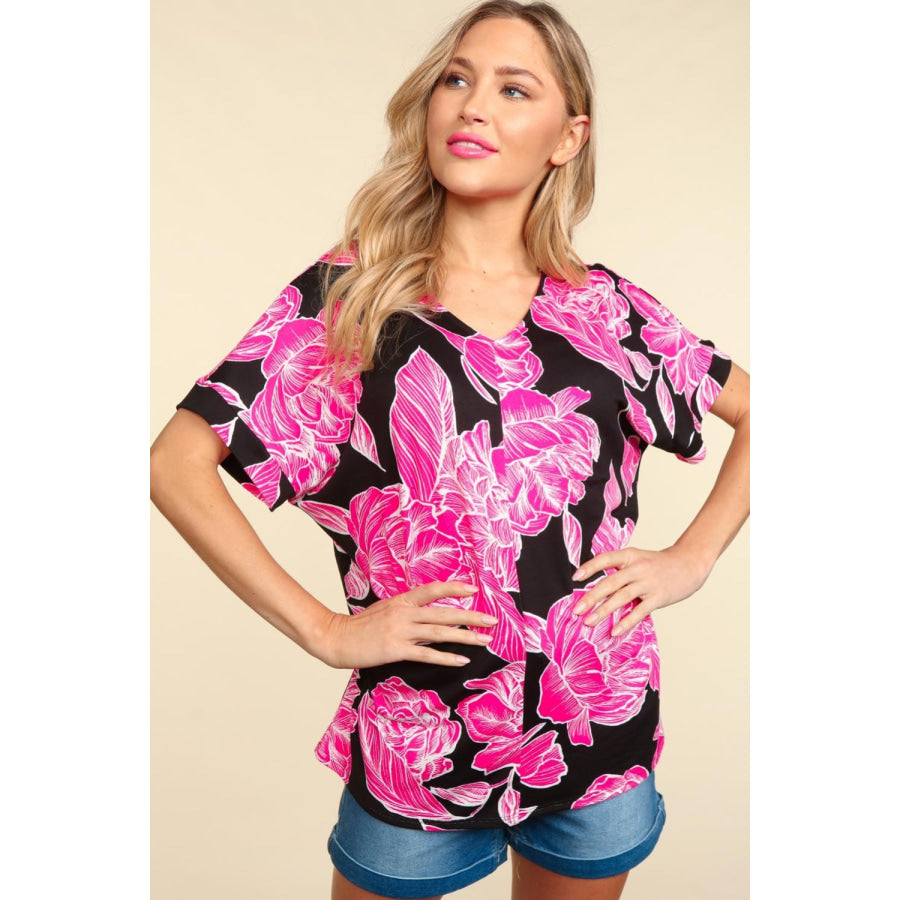 Haptics Floral Drop Shoulder T-Shirt Apparel and Accessories