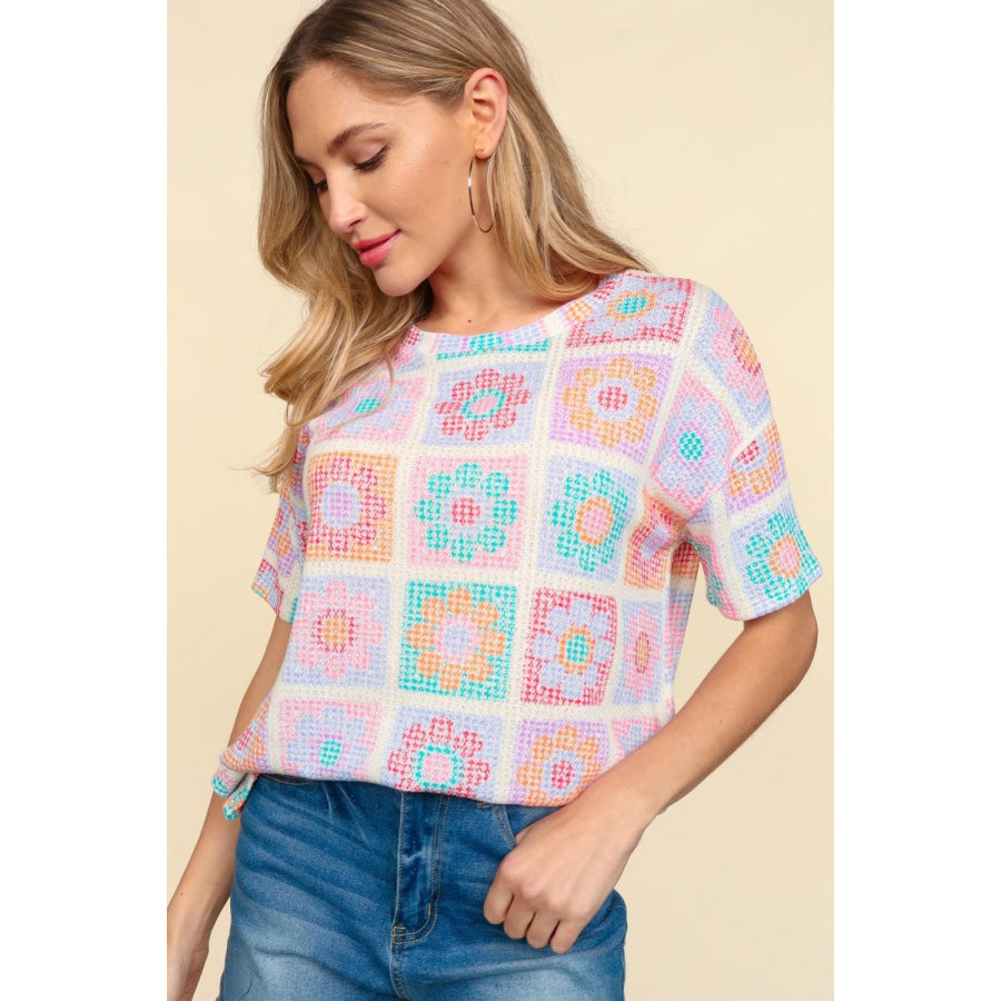 Haptics Flower Print Round Neck Short Sleeve T-Shirt Apparel and Accessories