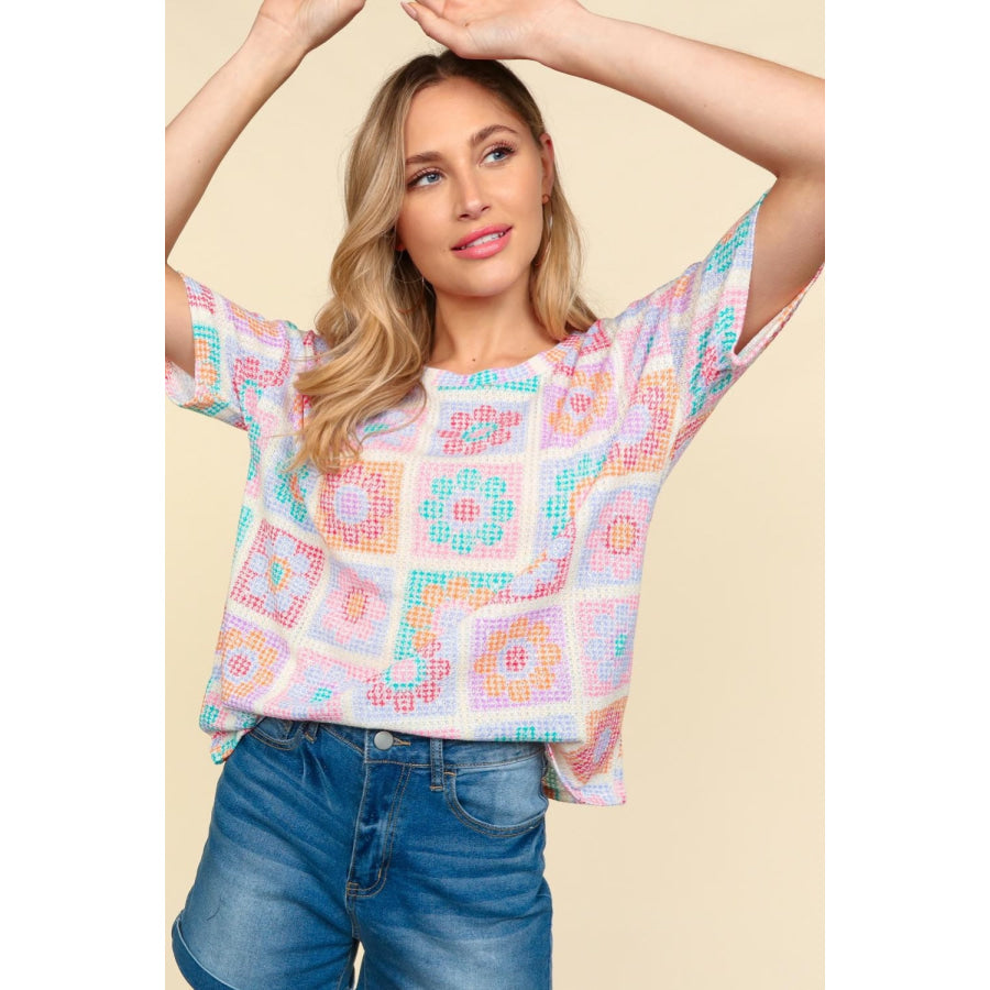 Haptics Flower Print Round Neck Short Sleeve T-Shirt Apparel and Accessories