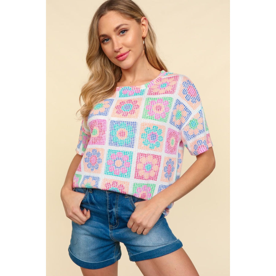 Haptics Flower Print Round Neck Short Sleeve T-Shirt Apparel and Accessories