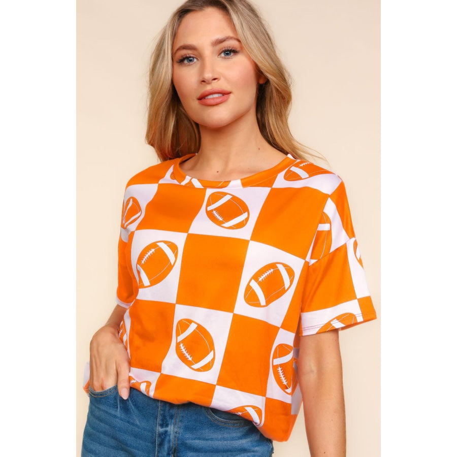 Haptics Football Checkered Print Short Sleeve T-Shirt Orange / S Apparel and Accessories