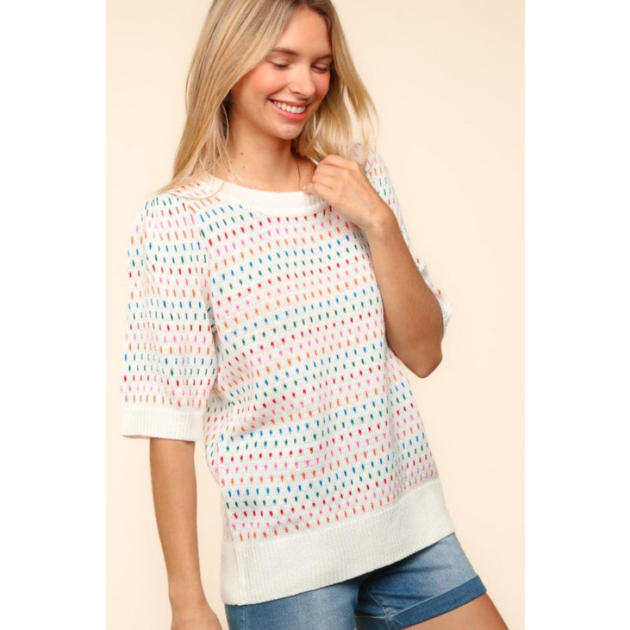 Haptics Round Neck Half Sleeve Multi Color Knit Top Apparel and Accessories