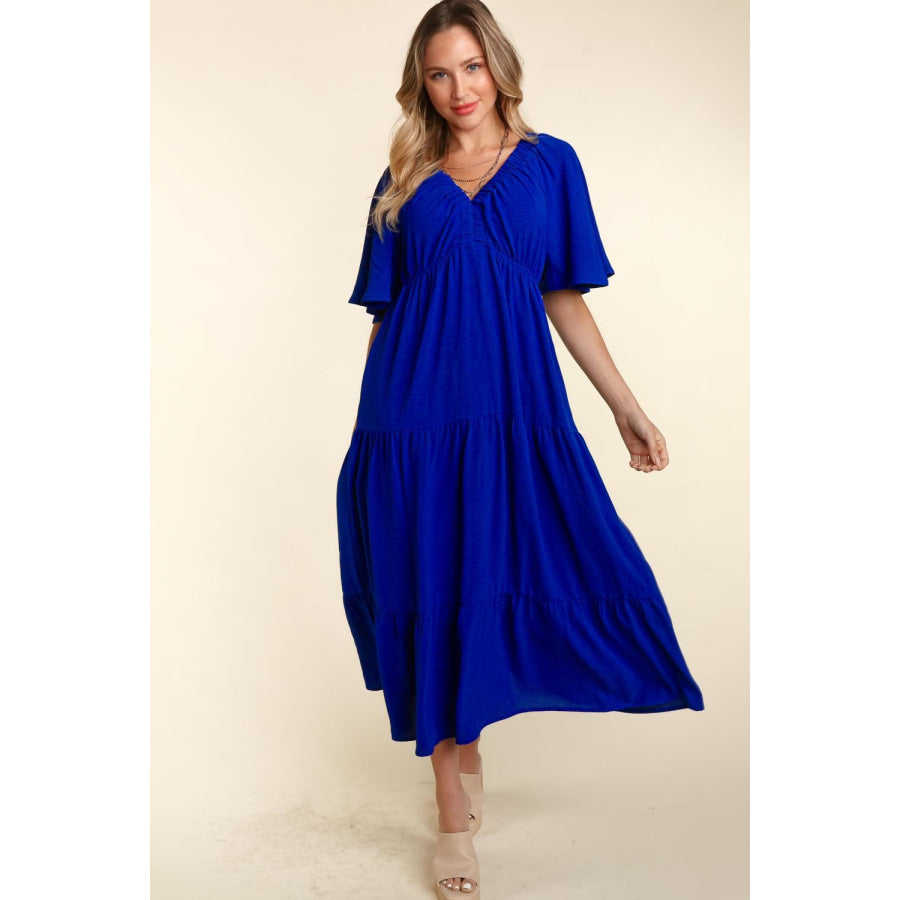 Haptics Tiered Babydoll Maxi Dress with Side Pocket Royal / S Apparel and Accessories