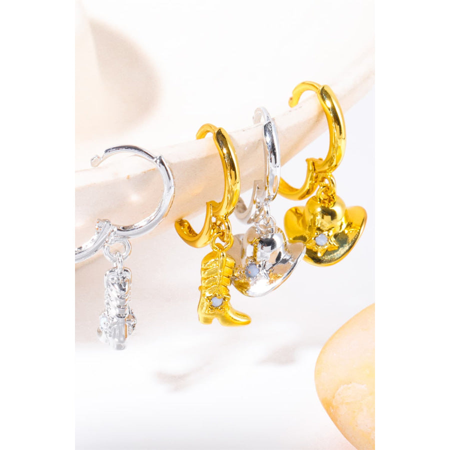 Hat & Boot Shape Asymmetrical Copper 14K Gold Plated Earrings Apparel and Accessories