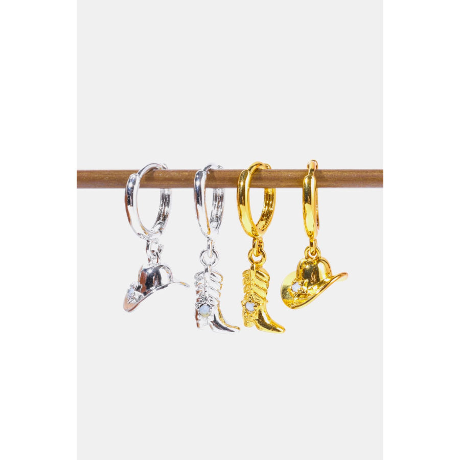 Hat & Boot Shape Asymmetrical Copper 14K Gold Plated Earrings Apparel and Accessories