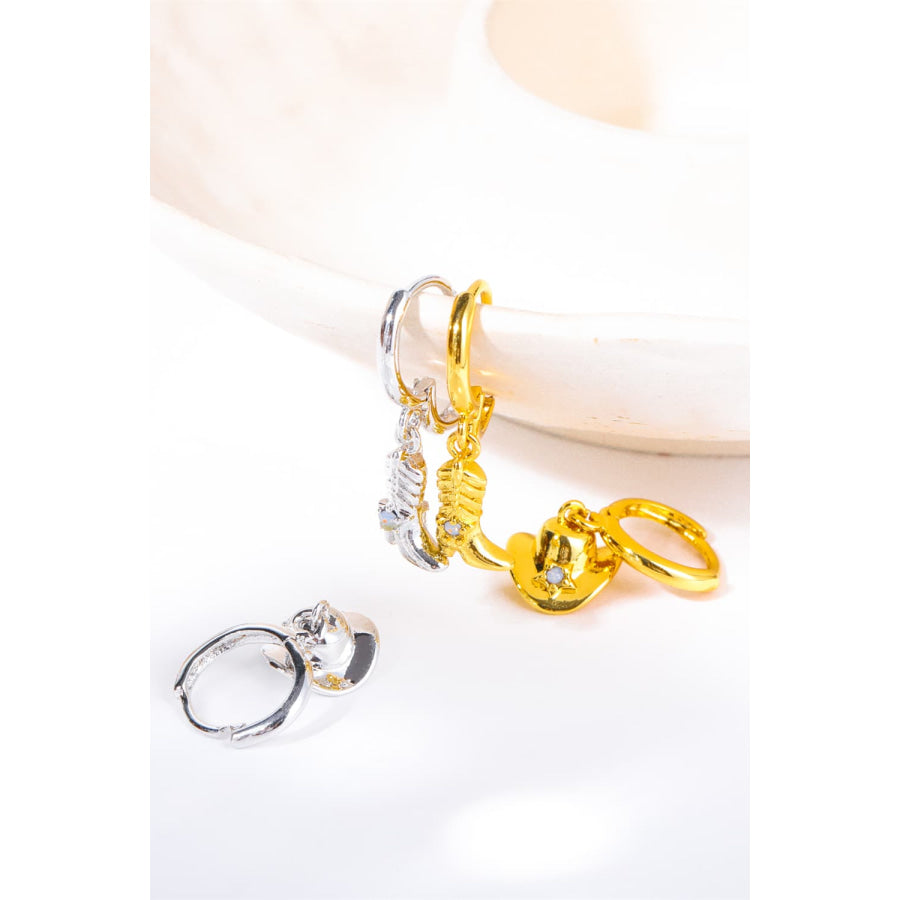 Hat & Boot Shape Asymmetrical Copper 14K Gold Plated Earrings Apparel and Accessories