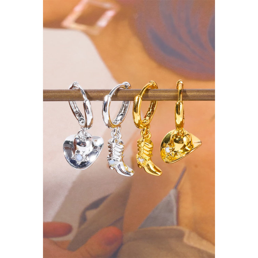 Hat & Boot Shape Asymmetrical Copper 14K Gold Plated Earrings Apparel and Accessories