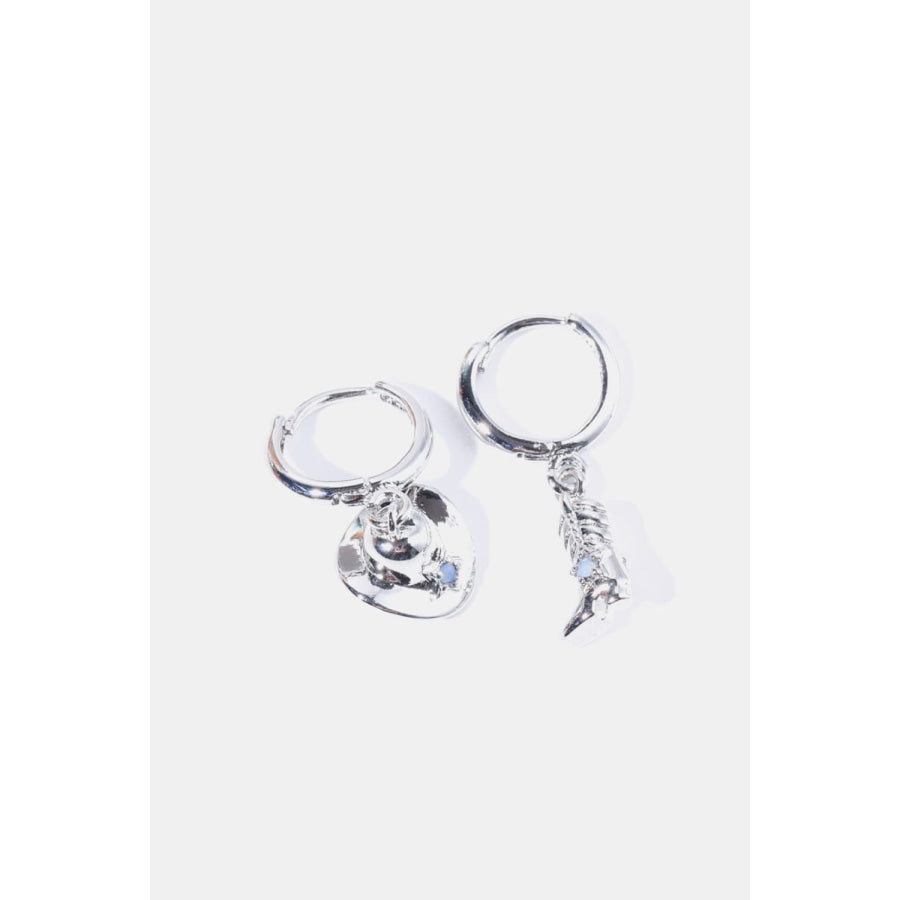 Hat & Boot Shape Asymmetrical Copper 14K Gold Plated Earrings Silver / One Size Apparel and Accessories