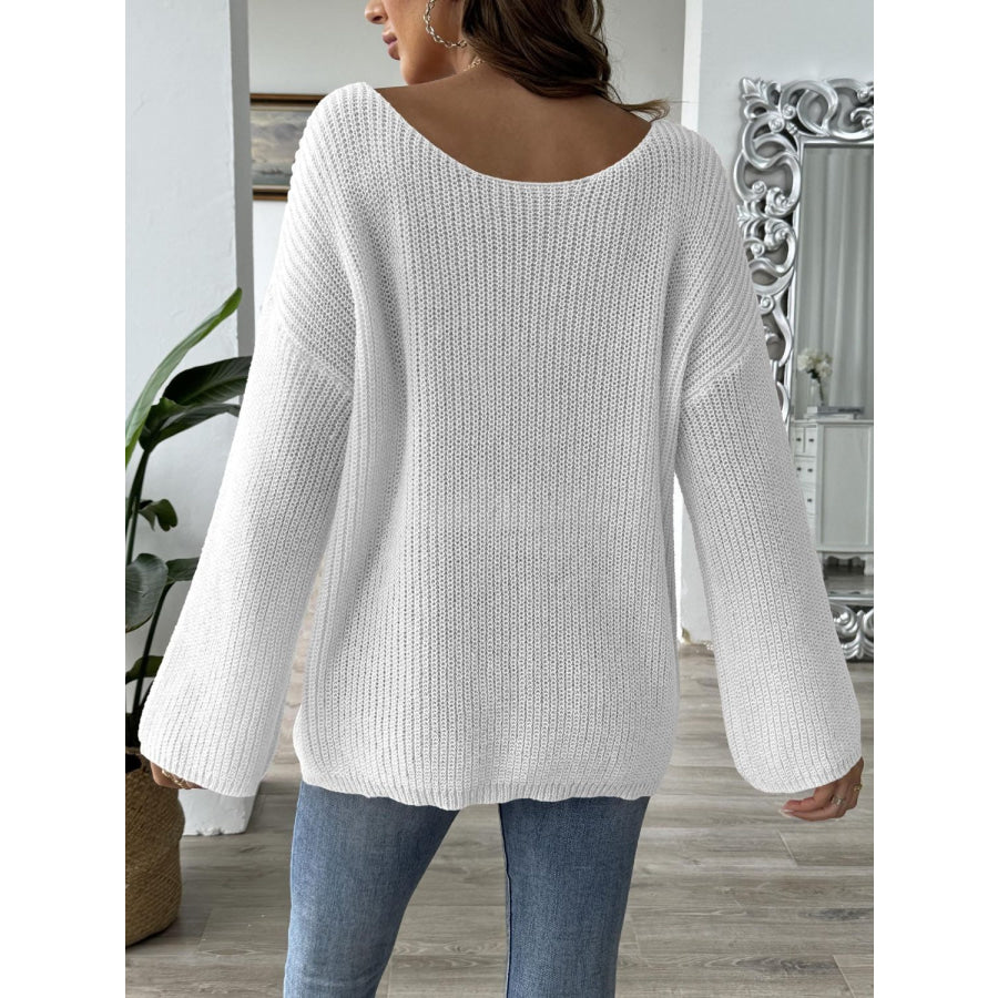 Heart Boat Neck Dropped Shoulder Sweater Apparel and Accessories