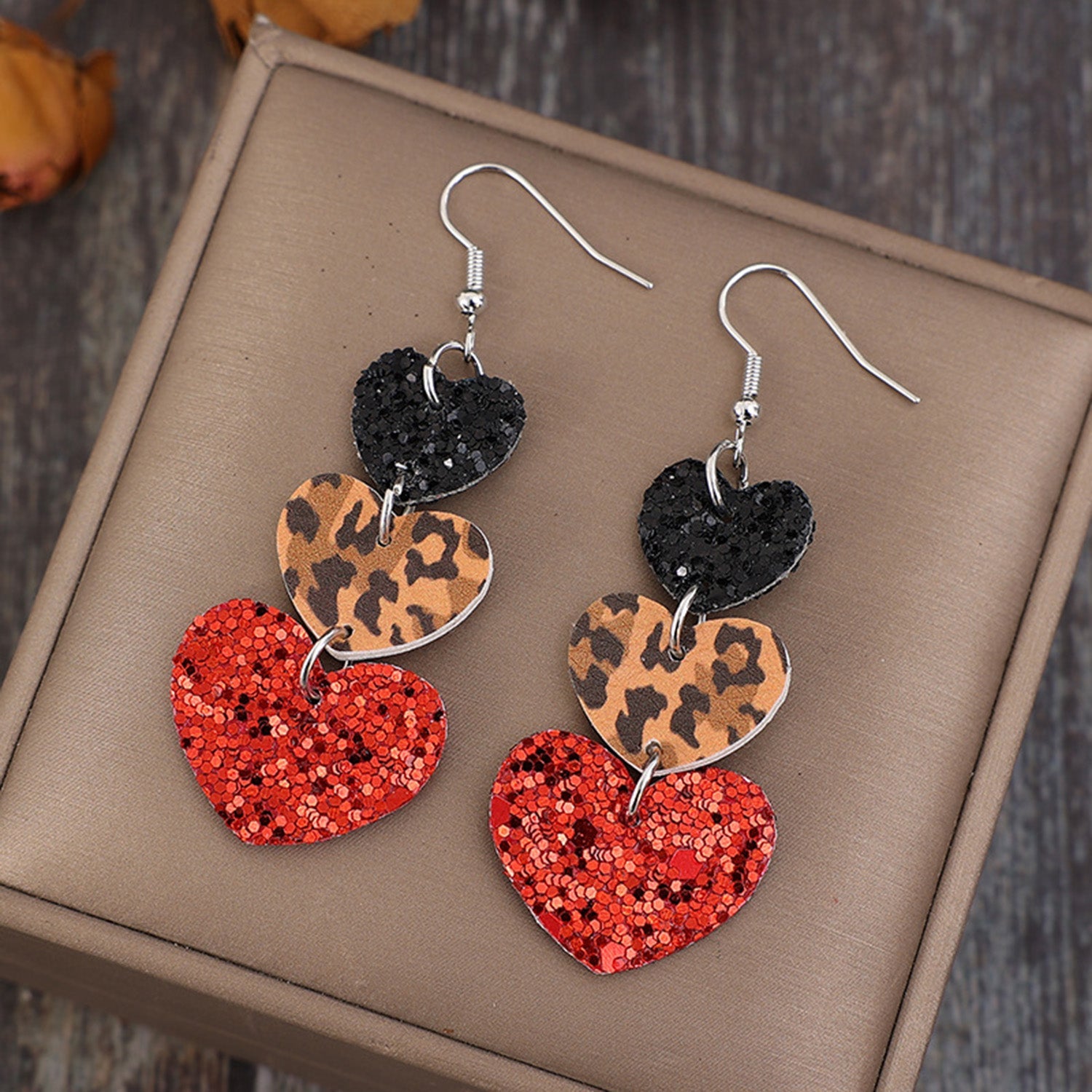 Heart Leather Drop Earrings Scarlet / One Size Apparel and Accessories