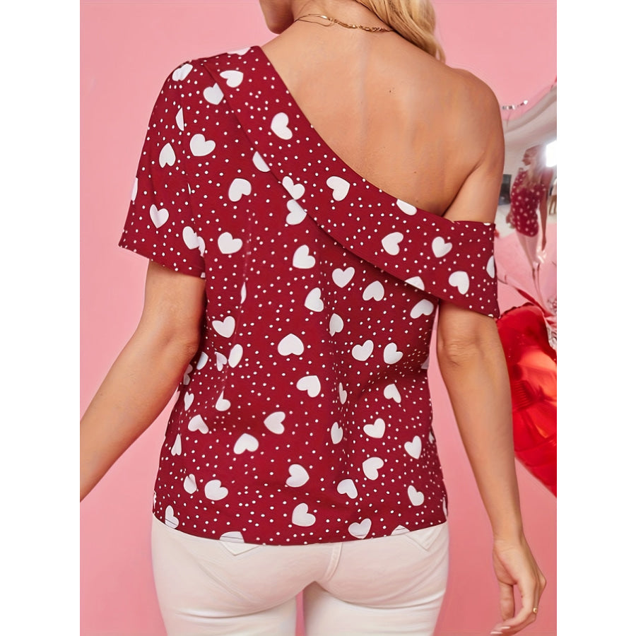 Heart One Shoulder Short Sleeve T-Shirt Apparel and Accessories