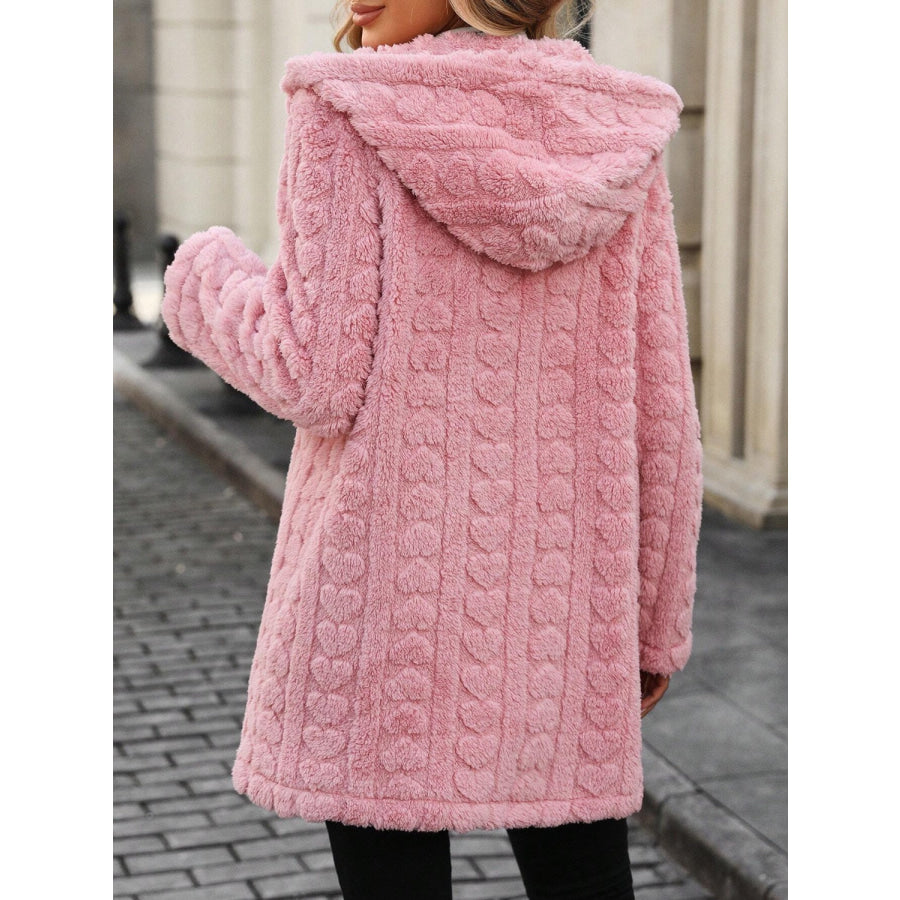 Heart Open Front Hooded Fuzzy Coat Apparel and Accessories