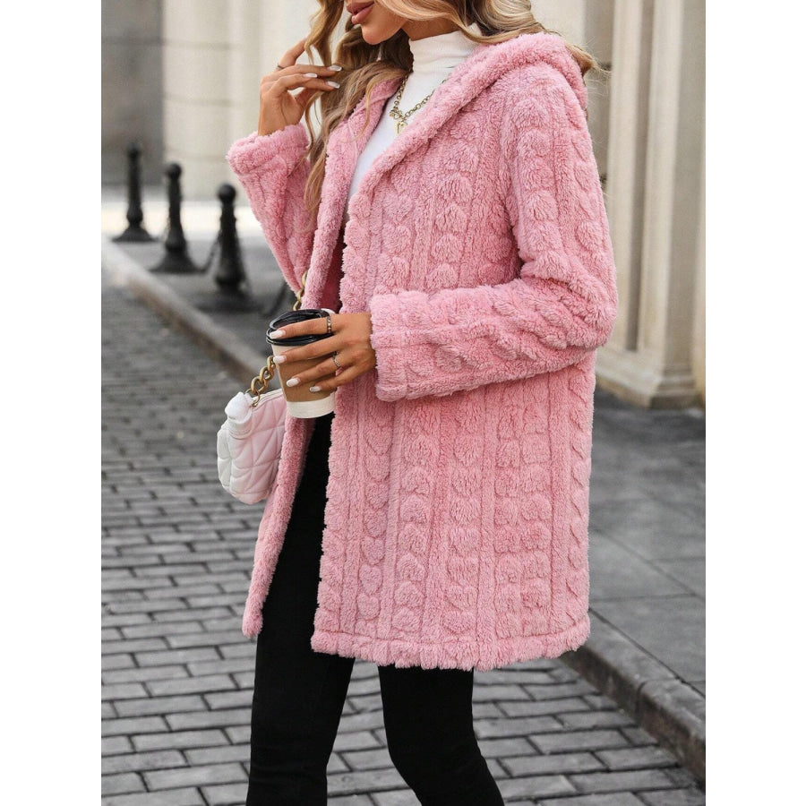 Heart Open Front Hooded Fuzzy Coat Apparel and Accessories