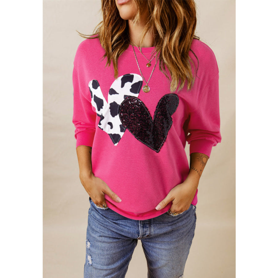 Heart Patch Long Sleeve Sweatshirt Deep Rose / S Apparel and Accessories