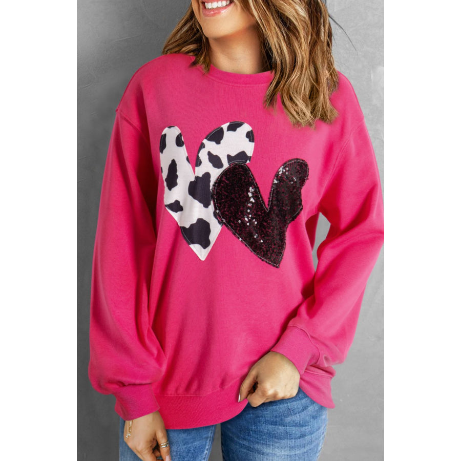 Heart Patch Long Sleeve Sweatshirt Deep Rose / S Apparel and Accessories